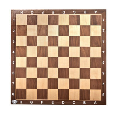 לוח שח אגוז/מייפל עם אותיות ומספרים לשחמט גודל משבצת 55 מ
